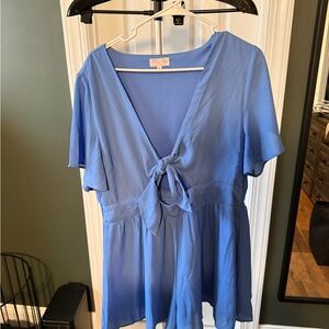Pink Lily Sky Blue Tie-Front Romper